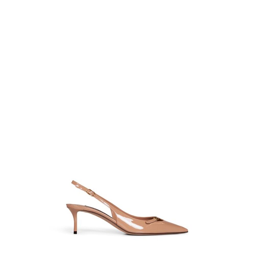 Dolce & Gabbana Women Dark Beige Patent Leather Slingback Pumps With Dg Logo